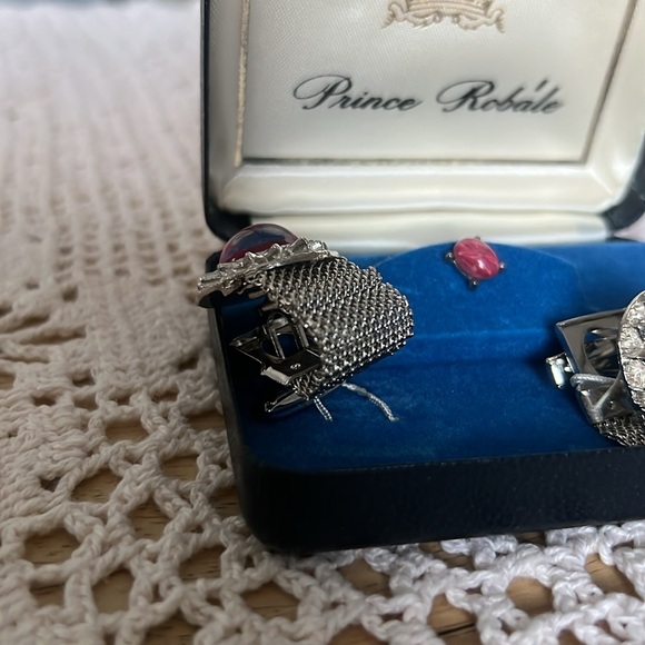 60’s PRINCE RÓBALE mesh Pink cuff links Jewelry 3 piece Set - Picture 4 of 5